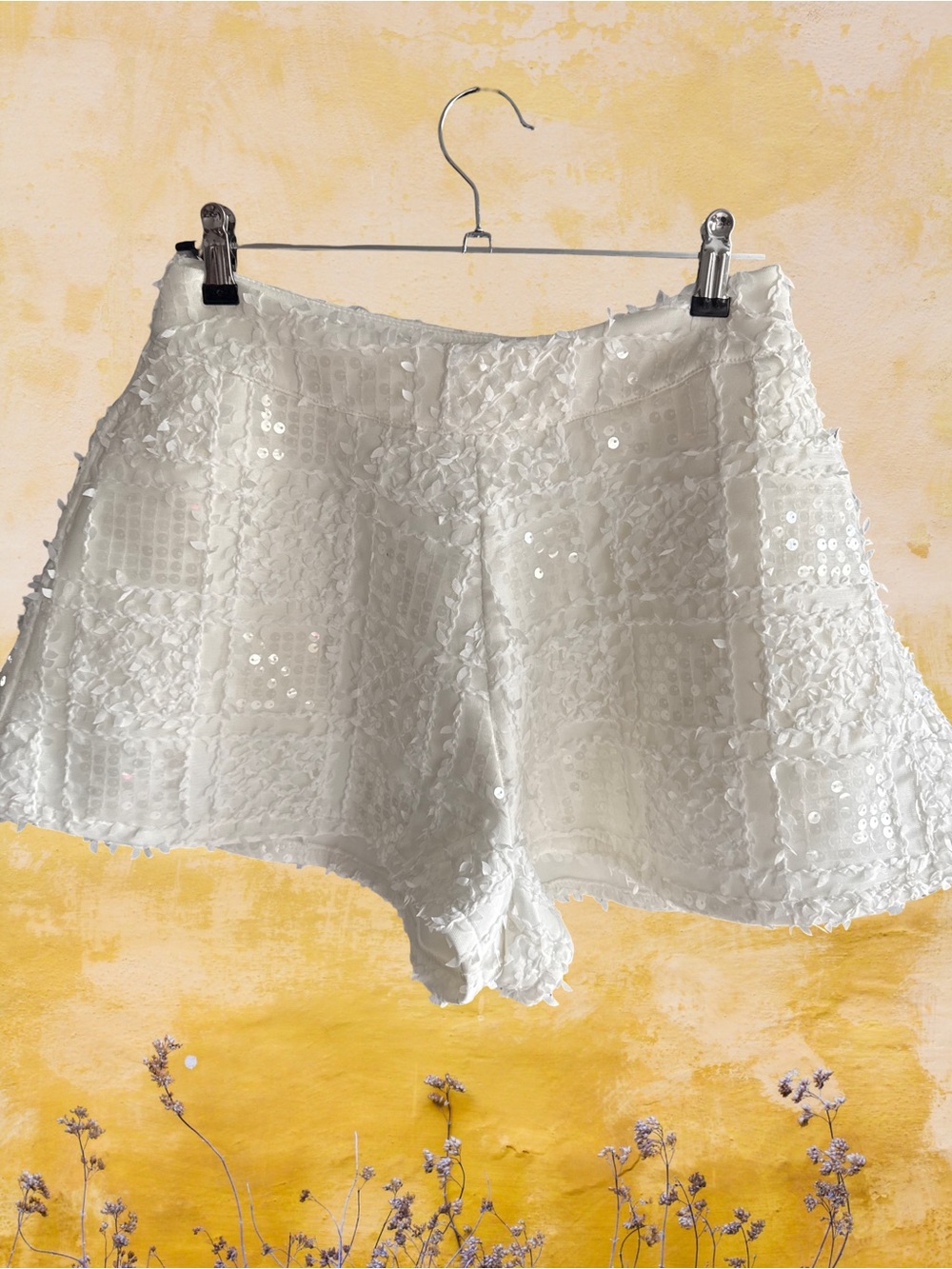 Dance & Marvel White Sequin Patchwork Shorts